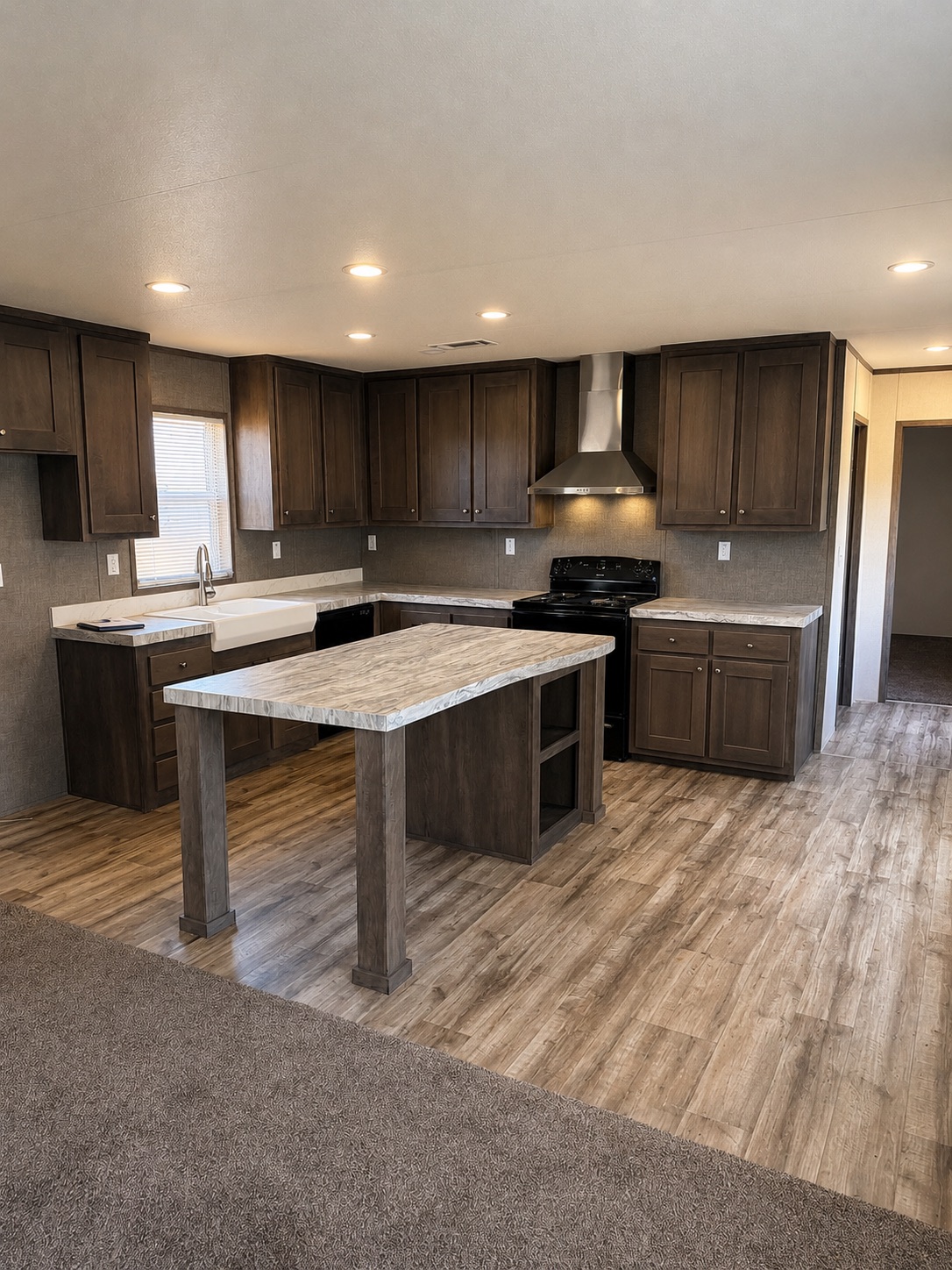 Kitchen with island and stove
