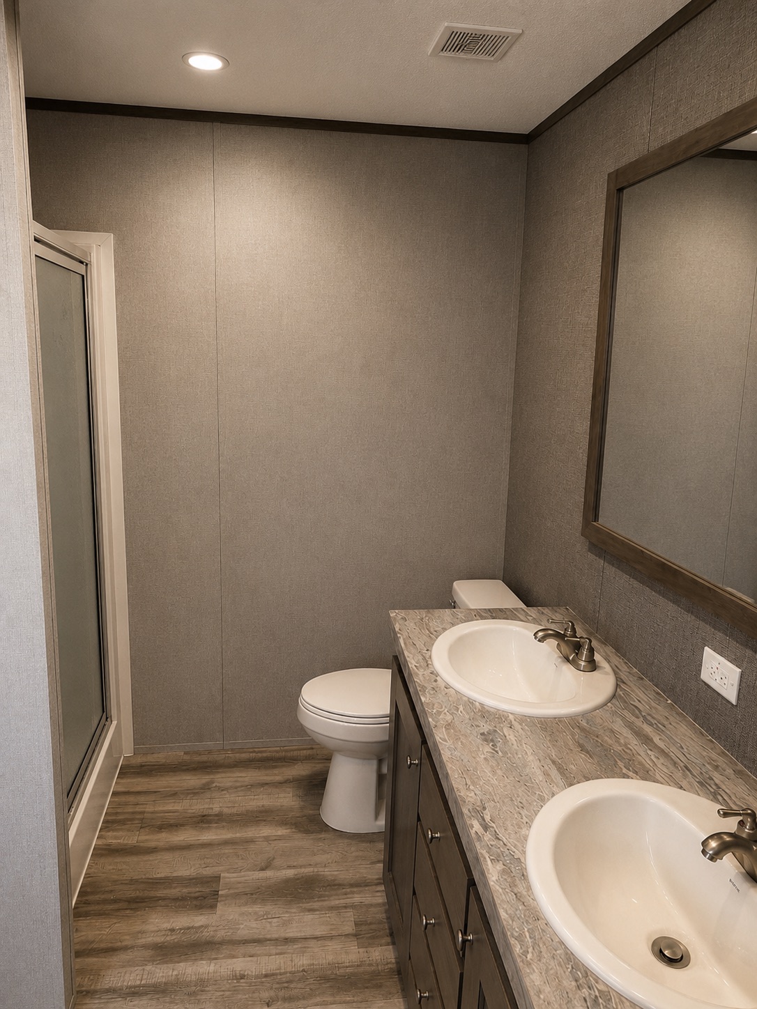Bath with double vanity and walk-in shower