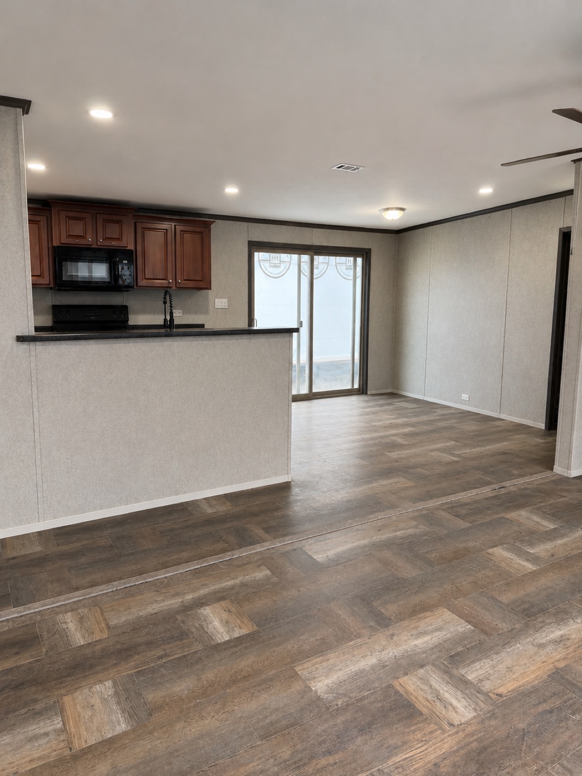 Open living area and kitchen